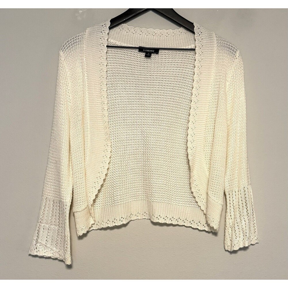 Elementz Open Front Crop Cardigan Sz S Ivory Long Sleeve Bolero Shrug
